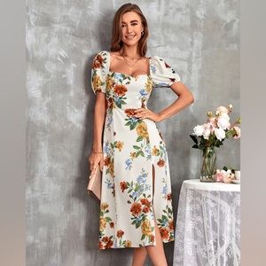 Guinevere Square Neck Bubble Sleeve Smocking Dress